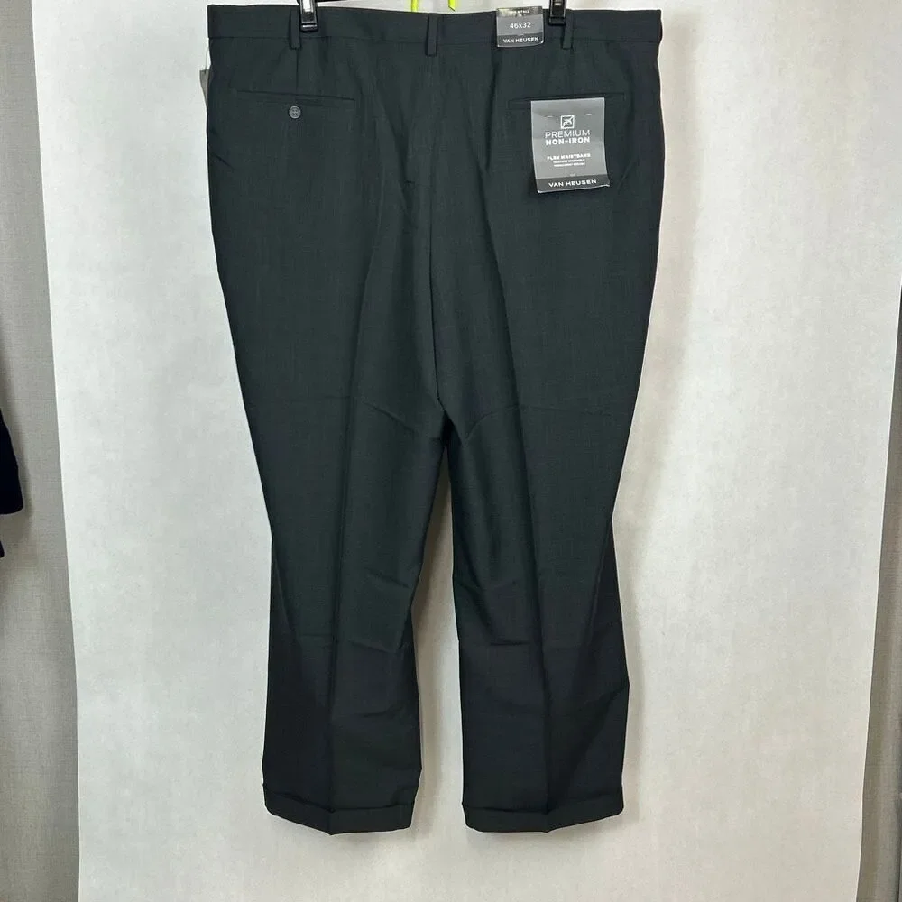 NEW Van Heusen Men’s Pants Slacks Gray Sz 46x32 Big & Tall Flex Waistband Premiu